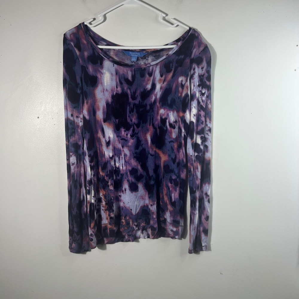 Simply‎ Vera Vera Wang Tie Dyed Long Sleeve Tunic S Black Purple White Rayon